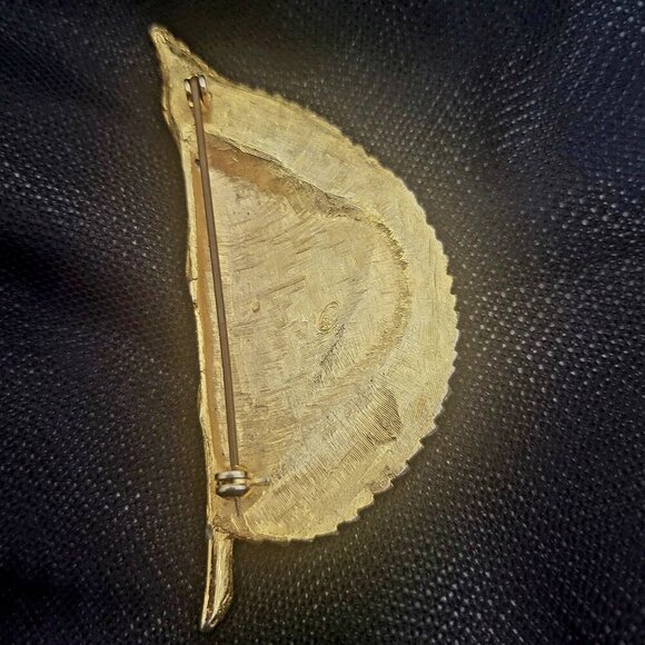 Vintage 60s Sphinx of London Gold Folded Leaf with Pearl Brooch Pin - Picture 5 of 8
